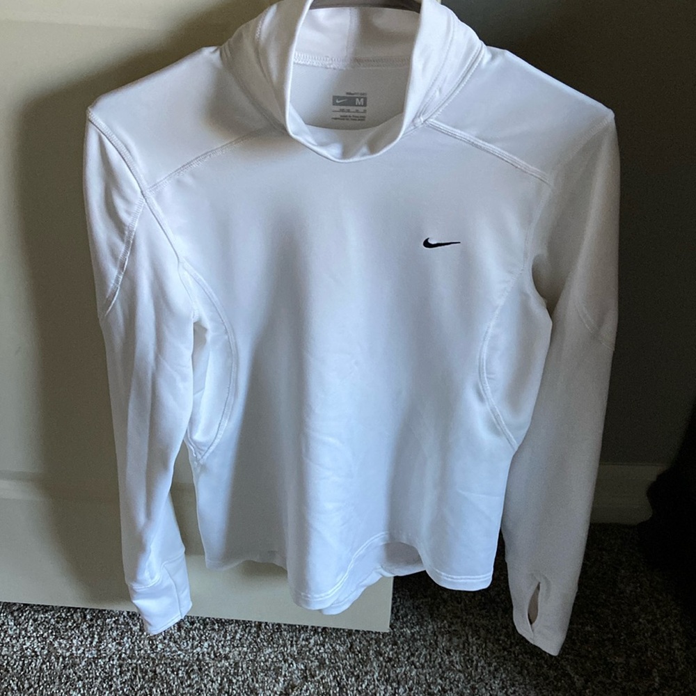 Nike dri fit long sleeve athletics turtleneck in white. Thumb holes. Medium 8-10